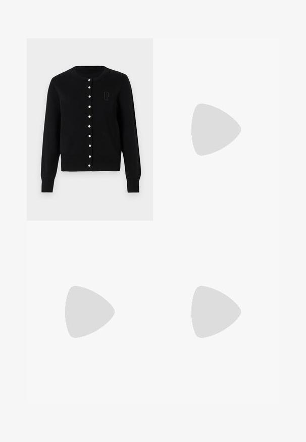 Claudie Pierlot MELOMANE - Strickjacke - noir; Claudie Pierlot MAURICETTE - Top - indigo; Claudie Pierlot SIHAM - Jeansrock - denim indigo; Claudie Pierlot AUDE - Slipper - noir