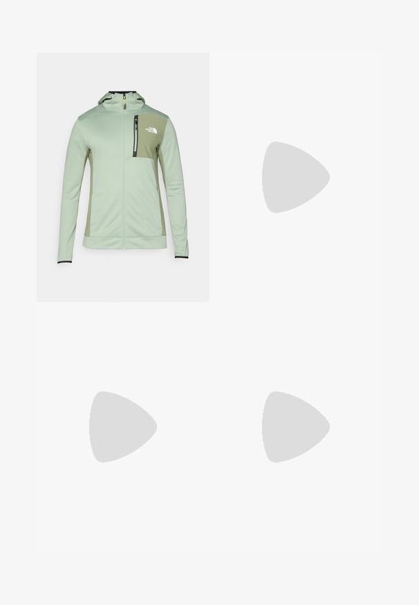 The North Face MOUNTAIN ATHLETICS FULL ZIP  - Zip-up sweatshirt - slate moss/bark mist; Light mint green short-sleeve t-shirt made of soft fabric. Features a crew neckline and a simple, straight cut without embellishments.; Orange athletic shorts made of smooth fabric, featuring a black Nike logo on the left side and a stretchy waistband for comfort.; White athletic shoe with a green accent, black logo, mesh upper, cushioned sole, and a rounded heel. Features laces and contrast detailing.