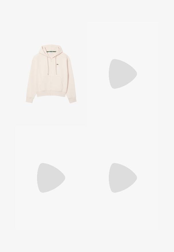 Sudadera con cremallera de color rosa claro, hecha de tejido suave, con un bolsillo delantero y un logo verde de Lacoste en el pecho. Capucha ajustable con cordón.; Camiseta de algodón con rayas horizontales azul marino sobre un fondo blanco. "Tommy Hilfiger" bordado en cursiva en el pecho. Escote de tipo crew.; Falda blanca plisada con una cinturilla elástica negra que presenta el logotipo "LACOSTE". Diseño de longitud media con textura suave.; Zapatillas blancas de cuero con una suela blanca gruesa, acento en el talón de ante negro y logo grabado en el lateral. Diseño de cordones con seis ojales.