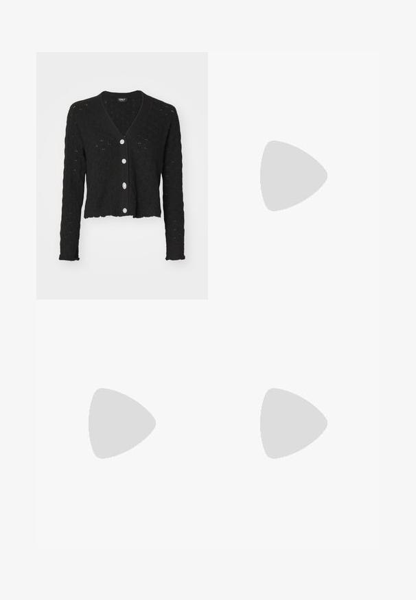 ONLY ONLLIANA LIFE V NECK CARDIGAN  - Cardigan - black; Three long-sleeve tops stacked: black, grey, and white. Each has a round neckline and a cropped design with smooth, lightweight fabric.; Selected Femme SLFJENNY NEWIBI SKIRT - A-line skirt - camel; Even&Odd Wide Fit Lace-up ankle boots - black