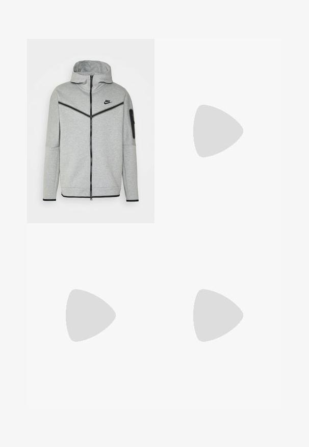 Grå zip-up hoodie lavet af blød stof, med høj krave, sorte detaljer og en lynlåslomme på venstre ærme. Nike-logo på brystet.; Sort bomuld T-shirt med korte ærmer, rund hals og et lille hvidt Nike-logo på den øverste venstre bryst. Glat tekstur. Klassisk pasform.; Sorte sportshorts lavet af blødt stof med en elastisk talje, snøre og et lille trykt logo på nederste venstre ben.; Sorte Nike Air Max 270 sneakers med en struktureret overdel, mesh-paneler og en blank hæl med en fremtrædende luftdæmpningsenhed.