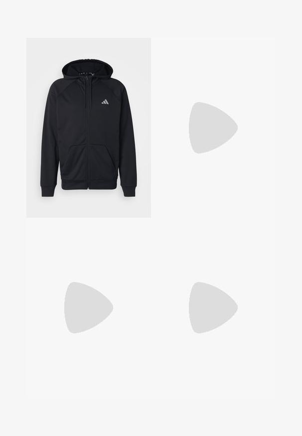 adidas Performance GAME & GO BIG LOGO 3 STRIPES FULL ZIP - Felpa con zip - black; T-shirt nera a maniche corte con design a tre strisce bianche sulle spalle e logo sul petto. Realizzata in tessuto traspirante, con una texture liscia.; Pantaloni sportivi neri con vita elastica, design affusolato, tasche laterali e dettagli logo discreti. Realizzati in tessuto flessibile e traspirante.; Scarpa sportiva nera con tomaia in mesh traspirante, dettagli bianchi e suola ammortizzata. Presenta il logo con tre strisce sul lato.