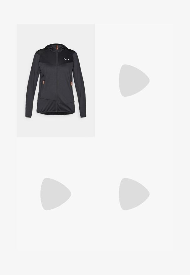 Musterniga mustriga musterniga jope kapuutsiga, tekstuuriga kangas, tõmblukk, oranžid aktsendid ja logo vasakul ülal. Omab küljetaskuid.; The North Face SHADOW LONG SLEEVE - Pikkade varrukatega topp - white dune; Mustad mustad capri retuusid on valmistatud elastsetest kangast, millel on kõrge vöökoht ja väike valge logo vasakul küljel. Sile tekstuur.; Salewa PUEZ MID PTX - Matkajalatsid - black