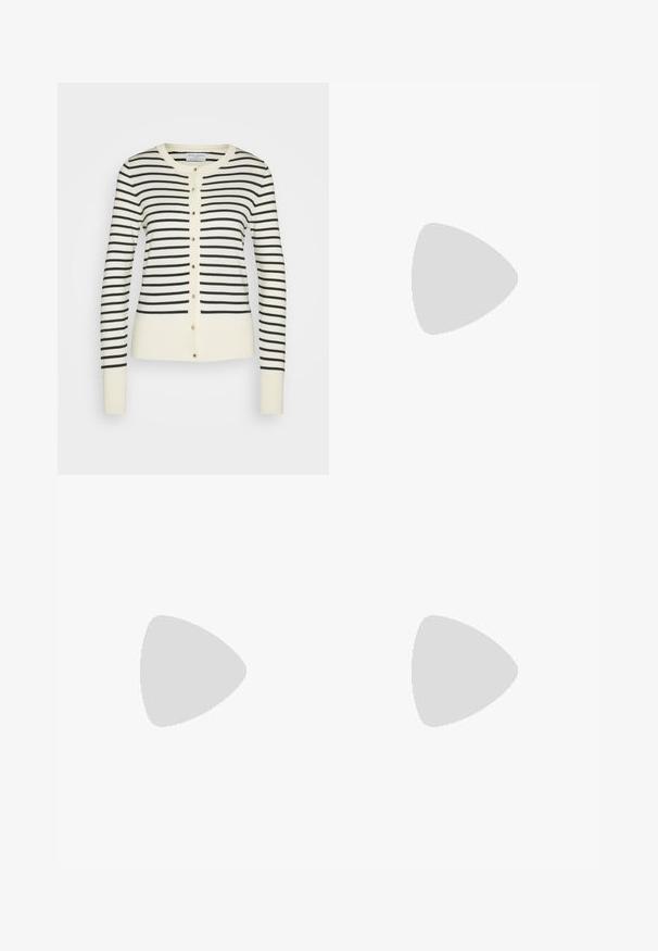 Lindex ANNA - Kofta - off white; Två ärmlösa toppar i svart och vitt, tillverkade av ribbat bomull, med rund halsringning och en figurpassande design. Etiketter synliga på båda.; Svarta cargobyxor med hög midja, framveck, två sidofickor och en avslappnad passform, tillverkade av ett slitstarkt tyg med en slät textur.; Svarta hög top sneakers med vita snören, en vit logotyp och kontrasterande vita sömmar. Har en tjock vit sula och texturerad mockaöverdel.; Metallinramade solglasögon med ovala gröna linser. Tunn silvermetallram och svarta öronpluggar. Minimalistisk design, inga synliga logotyper.