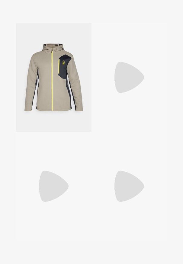 Spyder CON - Sweatjakke - concrete; Beige langermet skjorte laget av bomullsblanding. Har krage med knapper, syv frontknapper, og en liten brodert logo på venstre bryst.; Beige bomullskjoler med flat front, beltehemper og sidelommer. Rett ben-design med en glatt tekstur og en lett, pustende følelse.; Hvite lærsko, lavt design, med en glatt tekstur, rund tå, snøring foran, og en liten brodert logo på siden.