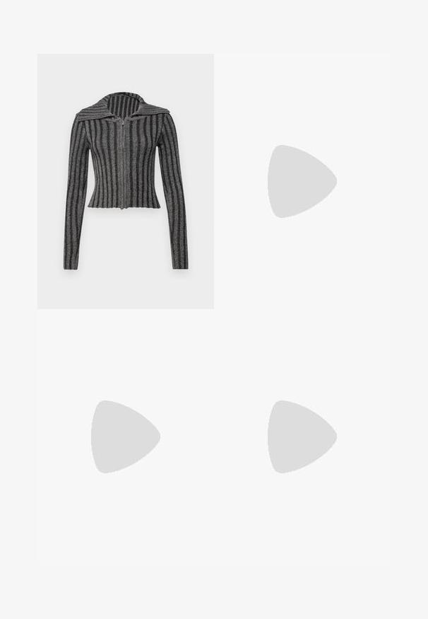 Noisy May NMVIGGA CARDIGAN  - Jopica - black; Bela majica s kratkimi rokavi in okroglim ovratnikom, izdelana iz mehke bombažne tkanine, ki ima preprost, čist dizajn brez vidnih vzorcev ali poudarkov.; Črne, lahke hlače z elastičnim pasom in nabranimi gležnji. Tkanina je gladka in ima sproščen, taperiran dizajn.; Srebrna tenisica s teksturiranim mrežastim gornjim delom i iridescentnimi akcenti, ki ima masiven bel podplat in vezanje.