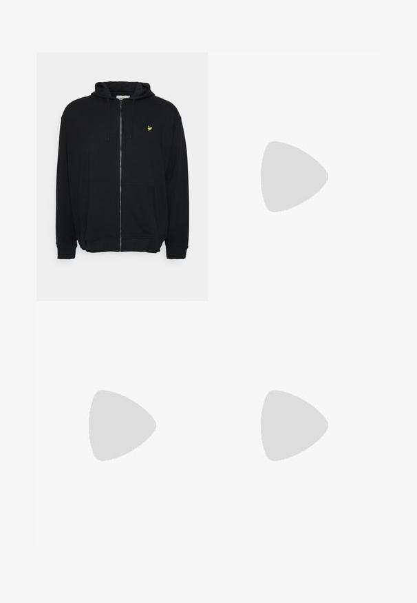 Hoodie noir zippé en mélange de coton. Il présente une poche avant, une capuche avec cordon de serrage, et un petit logo jaune sur la poitrine.; T-shirt en coton blanc arborant un petit logo brodé noir et jaune sur la poitrine gauche. Manches courtes et col rond.; Pantalons de jogging en coton noir avec une taille élastique, un cordon de serrage et des poignets côtelés. Présente un petit logo jaune sur la cuisse gauche.; Baskets en cuir blanc avec une surface lisse, présentant un design classique à lacets, des perforations pour la respirabilité et une semelle extérieure en caoutchouc texturé.