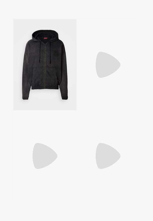 Black zip-up hoodie made from soft fabric, featuring a front pocket, ribbed cuffs, and an embroidered "HUGO" logo on the chest.; Black cotton t-shirt with a crew neck, featuring a textured black "HUGO" logo on the front. Solid design, relaxed fit, and short sleeves.; Black sweatpants with an elastic waistband and drawstring. Gathered hems and a subtle embroidered logo on the left leg. Soft fabric texture.; BOSS BALTIMORE - Trainers - black