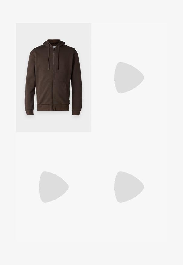 Jack & Jones JJEBRADLEY ZIP HOOD - Sudadera con cremallera - mulch; Camiseta de algodón blanca de cuello redondo y manga corta, con un sutil logotipo en relieve "Joop!" en el pecho y un dobladillo recto.; Pantalones negros ajustados con corte recto, hechos de tejido suave. Presentan trabillas y detalle de pliegue en la parte frontal.; Zapatillas de cuero blanca con un acabado suave, punta redondeada, cordones planos y una suela texturada. Acento de ante gris en el talón.
