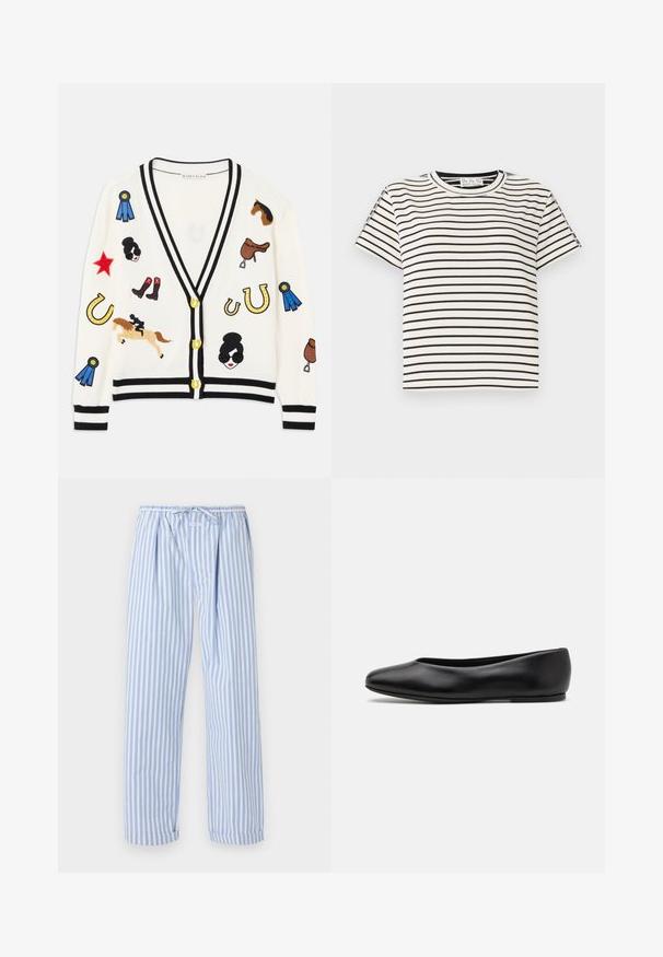 Cardigan blanc avec bordures noires, ornée de designs brodés colorés de chevaux, de récompenses et de figures. Le design inclut des bottes, des étoiles et des fers à cheval.; T-shirt en coton à manches courtes avec un col rond, présentant des rayures verticales noires sur un fond blanc et un design à coupe droite.; Pantalons de pyjama rayés bleu clair et blancs avec taille à cordon, présentant une coupe décontractée et des ourlets roulés. Fabriqués en tissu léger et doux.; Paul Smith TOPANGA - Ballerines - black