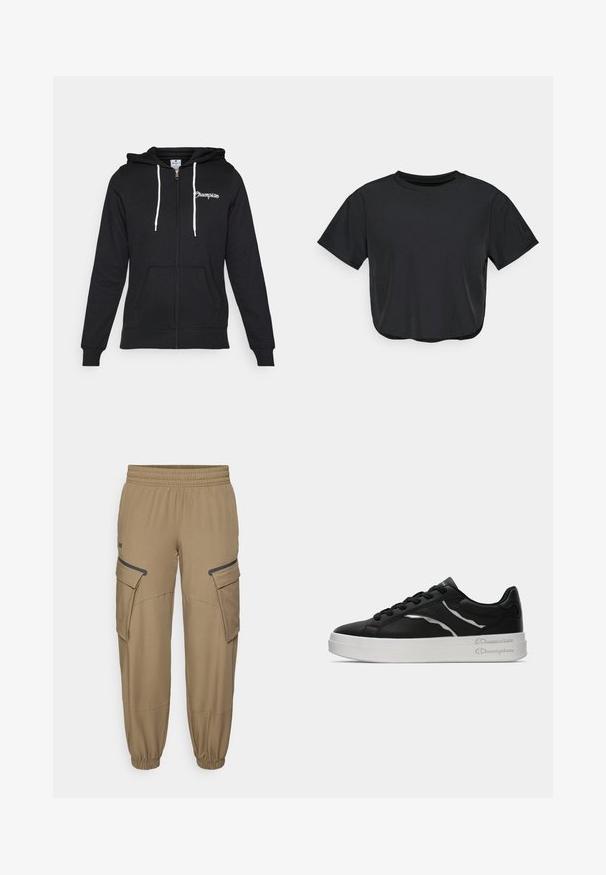 Champion GRAPHIC FULL ZIP HOODIE - Φούτερ με φερμουάρ - black; Μαύρο κοντό μπλουζάκι φτιαγμένο από μαλακό υλικό, με στρογγυλή λαιμόκοψη, κοντά μανίκια και άνετη εφαρμογή. Λεπτές λεπτομέρειες ραφής.; Under Armour UNSTOPPABLE - Παντελόνι - bayou/black; Μαύρο δερμάτινο αθλητικό παπούτσι με λευκή σόλα, που διαθέτει λεπτές ασημί λεπτομέρειες και σχέδιο με κορδόνια. Λείος υφής με επωνυμία στη φτέρνα.