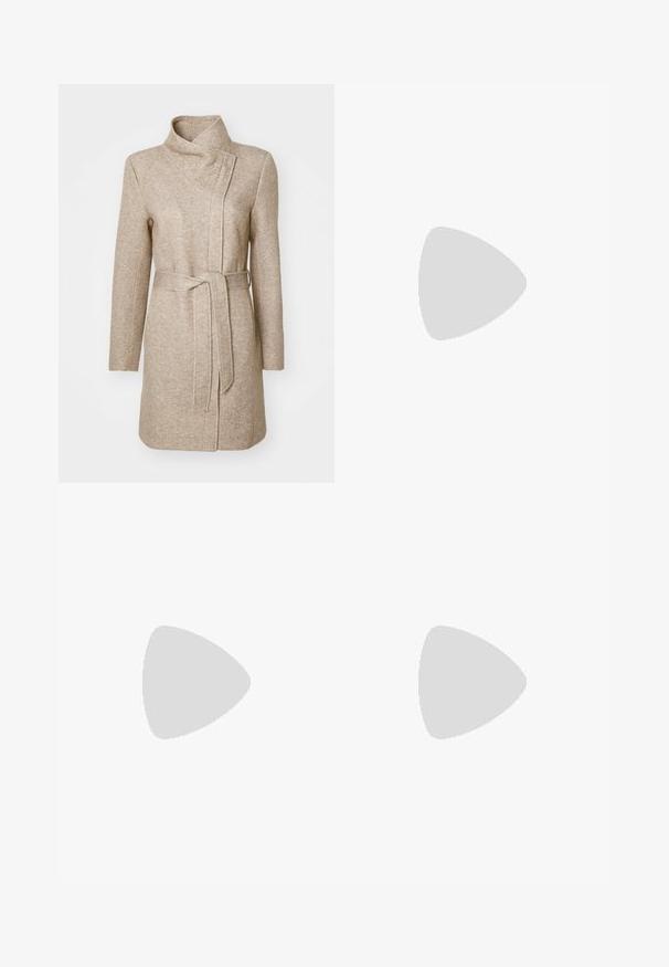 ONLY ONLELLI LIGHT - Cappotto corto - walnut melange; Tre magliette a maniche lunghe impilate: nera, grigia e bianca. Ognuna ha un colletto rotondo e un design accorciato con tessuto morbido e leggero.; Selected Femme SLFNEW SKIRT - Gonna di pelle - steel gray; Ballerine in suede beige con punta tonda in pelle nera, tacco basso e texture liscia, caratterizzate da cuciture minime e un design pulito.