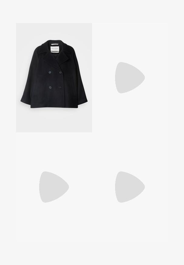 Marc O'Polo DOUBLE BREASTED - Cape - black; Selected Femme STANDARD TEE  - Long sleeved top - bright white; Marc O'Polo MODEL LANDE  - Trousers - forest moss; Anna Field by Zalando EMILIE - Slip-ons - black