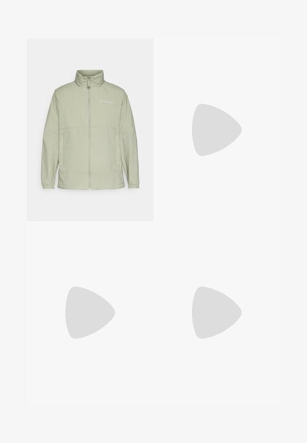 Columbia LOOP BASIN™ - Windbreaker - safari; Oakley RESERVER POCKET SHIRT - Hemd - mist; Oakley TRANSITION PANT - Stoffhose - blackout; Oakley EDGE FLEX - Golfschuh - dark slate