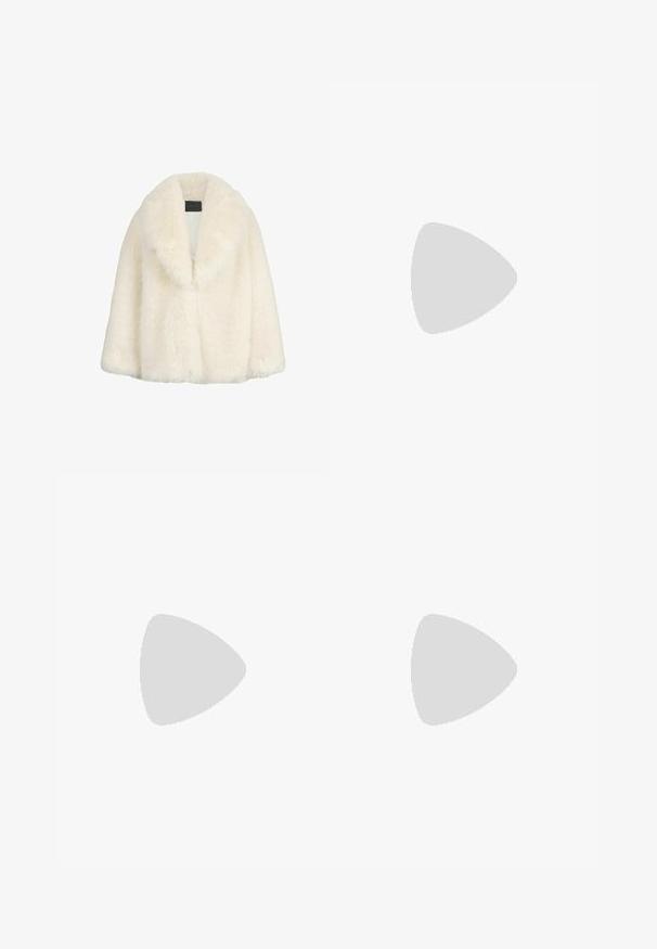 LIU JO Vinterkappa /-rock - beige; Röd blus i slät tyg med en knytbåge vid kragen, långa ärmar med knäppta manschetter och en ensam knappstängning vid nacken.; Rosa randiga vida byxor med elastisk midja, med en texturerad tyg och en något utsvängd fåll.; Tan mockasinfärgad ankelbotten med rund tå, sydda detaljer, dragflik på baksidan och ett strukturerat gummisul. Designad för komfort och värme.