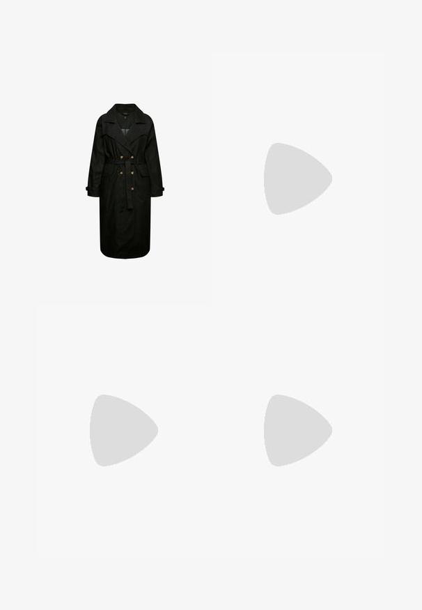 Musta farkkutakki vyöllä, suurilla läpillä ja etutaskuilla. Sisältää nappi-yksityiskohtia ja pitkät hihat.; Kuvioitu leopardimekko, pitkät hihat, pyöreä pääntie, pehmeä kangas, vaaleanbeige pohja, jossa ruskeita ja mustia laikkuja, löysä istuvuus, polvimittainen malli.; Mustat nahkaiset nilkkasaappaat, joissa on teksturoitu pinta, sivuvetoketju ja nauhalliset yksityiskohdat. Saappaissa on paksu pohja ja keltainen tikkaus.; Musta nahkainen käsilaukku, jossa on ainutlaatuinen tuulihattukuvio, jossa on litteät kahvat. Pinnassa on karkeapintainen rakenne ja minimalistinen muotoilu.; Kultainen aalto sormus, joka on valmistettu kiillotetusta metallista ja jossa on kolme kaarevaa nauhaa, joissa on sileä, kiiltävä pinta ja aaltoileva muotoilu.