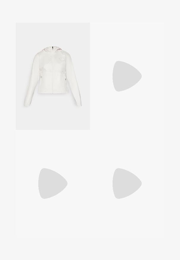 The North Face CYCLONE JACKET - Windbreaker - white dune; The North Face FLEX NEW TEE - Sports T-shirt - black; Black athletic leggings with a high waistband, smooth texture, side pocket, and contrasting panel accents on the lower legs.; HOKA TRANSPORT - Hiking shoes - eggnog