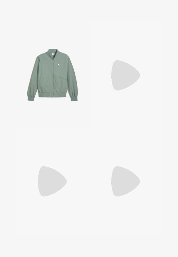 Hele roheline bomber-jakk, millel on lukuga esiosa, elastsed mansetid ja vöökoht. Omab kahte küljetaskut ja valget logo rinnal.; Must-hiline T-särk, millel on lühikesed varrukad, väikese "RIPNDIP PUMA" tekstiga ja viie kassi peaga graafika vasakul ülemisel rinnal.; Valged spordilühikesed, mis on valmistatud kergest kangast, vasakul jalal must logo ja mustad servakinnitused. Paindlik vöökoht.; Musternähtud pealistusega mustad sportlikud jalatsid, sirged paelad ja pehmendatud tald, millel on peened peegeldavad aktsendid.