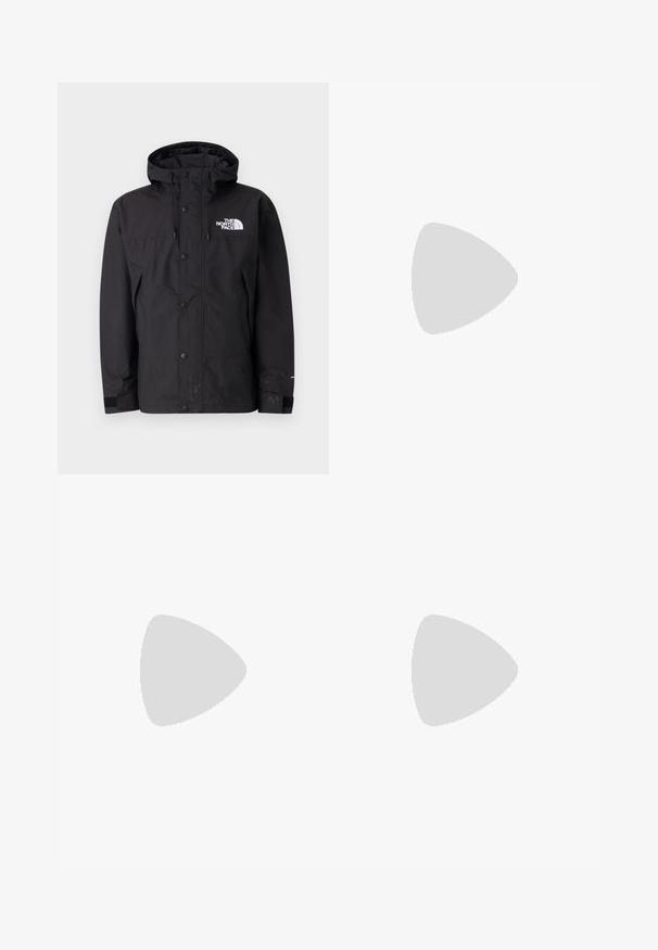 Svart vattentät jacka med huva, med dragkedjestängning, knappar och märkeslogotyp på bröstet. Har justerbara ärmslut och en mjuk yta.; Svart t-shirt med kortärk som har en grön grafik av en figur som arbetar, med texten "THE DOERS" och etiketten "ELEMENT X TIMBER!". Mjuk bomullstyg.; Svarta, elastiska sweatpants med lös passform, mudd vid anklarna, slät textur och utan synliga mönster eller detaljer i metall.; Beige och krämfärgad atletisk sko med texturerad meshovandel, stöttande överdrag och gummisulor med ett mönster för grepp.