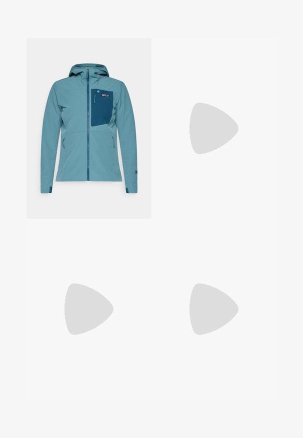 Blue, lightweight jacket with a zippered front, adjustable hood, and a chest pocket. Features elastic cuffs and a textured fabric pattern.; Navy cotton t-shirt featuring a crew neck and short sleeves, with a small white "Patagonia" logo on the upper left chest.; Black jogger pants with an elastic waistband, adjustable drawstring, and zippered side pockets. Soft, lightweight fabric with tapered legs.; Salomon Sportstyle SPEEDCROSS 3 EXPANSE UNISEX - Trainers - vanilla ice/almond milk/cement