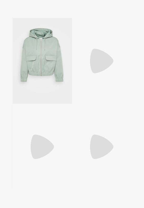 Veste cropped vert menthe avec capuche, fermeture éclair, manches élastiques et deux poches avant à rabat. Tissu lisse avec une doublure intérieure brillante.; Even&Odd Petite 2 PACK - Débardeur - light grey/black; Pantalons noirs fuselés avec une taille élastique à cordon, présentant deux poches avant et une texture de tissu lisse et extensible.; Bottines noires à finition brillante, bout carré et épais talon bloc. Le design présente une silhouette homogène et un branding minimal.