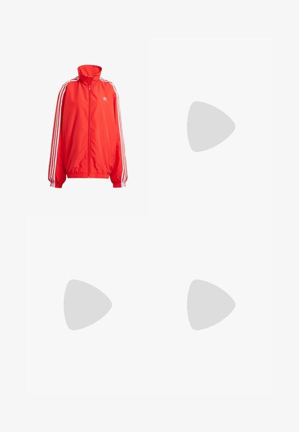 adidas Originals Suvejakk - better scarlet; Urban Classics CROPPED - Nööpidega pluus - white; adidas Originals ADILENIUM SEASONAL 3 BALLOON - Miniseelik - better scarlet; Stuart Weitzman FELICITY BOW BLOCK - Klassikalised kontsakingad - black; Diesel PLAY CROSSBODY - Käekott - black