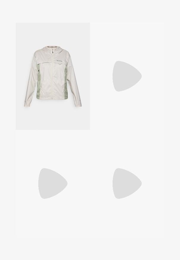 Veste légère de couleur crème avec capuche, présentant des panneaux latéraux verts, une fermeture éclair à l'avant et un logo sur la poitrine. Tissu lisse et résistant à l'eau.; Chemise à manches courtes gris foncé en matériau léger, dotée d'un col rond et d'un logo TERREX blanc sur la poitrine.; Leggings taille haute et ajustées en tissu gris foncé extensible. Présentent des coutures plates et un petit logo près de la jambe.; Columbia PEAKFREAK - Chaussures de marche - black