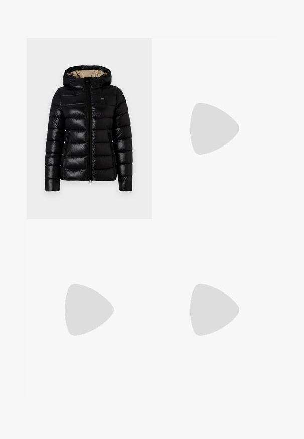 Black puffer jacket featuring a hood, zip closure, and two side pockets. Smooth, shiny fabric with stitched horizontal padding.; Black long-sleeve cropped top in sheer material featuring a high neck and embroidered text "Thanks OK Bye" on the front.; Pleated white skirt with a black elastic waistband featuring the "LACOSTE" logo. Mid-length design with soft texture.; White leather sneakers with a thick white sole, black suede heel accent, and embossed logo on the side. Laced design with six eyelets.