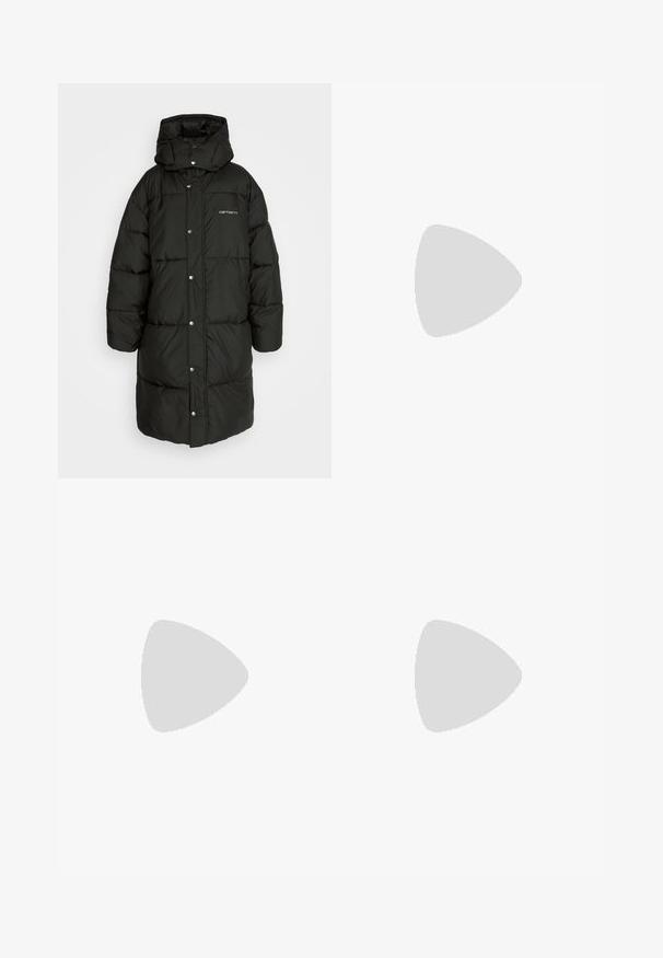 Giacca puffer nera con colletto alto e cappuccio, dotata di chiusura a bottoni, tasche laterali e texture trapuntata. Logo Carhartt visibile.; Felpa di cotone beige con scollatura rotonda, polsini e orlo a costine, dotata di un piccolo logo sul petto e una vestibilità rilassata.; Pantaloni neri a gamba larga realizzati in morbido cotone. Presentano una vita classica, tasche laterali e una linea dritta fino all'orlo.; adidas Originals SAMBA OG - Sneakers basse - core black/legend earth/gum