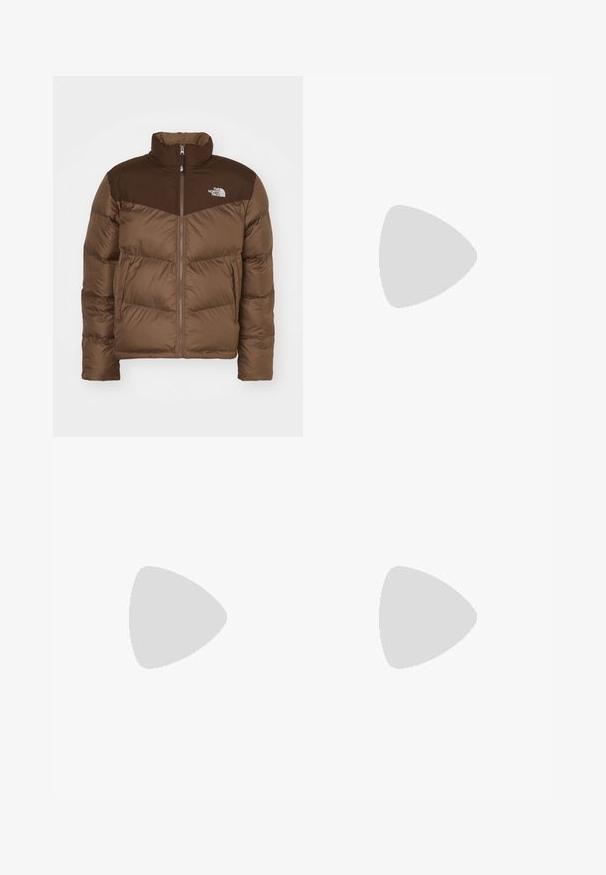 Ruskea puhallettava takki, jossa on vetoketjullinen etuosa, korkea kaulus ja tummempi ruskea yksityiskohta hartioissa. Vasemmassa rinnassa on logo.; Olivi vihreä tankkitoppi, joka on valmistettu pehmeästä ja kevyestä kankaasta. Siinä on leveä pääntie ja rento malli, joka on yhdistetty kamouflage-tyylisiin cargo-shorteihin.; Mustat suorat farkut, joissa on viisi taskua, nappisulku ja vyölenkit, aseteltuna tasaisesti valkoista taustaa vasten.; Mustat urheilukengät, joissa on paksu pohja, verkkopaneelit ja kumiset yksityiskohdat. Varren takana on vetohihna ja kankaat ovat kuvioituja.; Mustat suorakaiteen muotoiset aurinkolasit, joissa tummat linssit, kiiltävä pinta, leveät sangan varret ja massiivinen kehysmuotoilu. Yhden sangansivun kaiverrettu brändinimi.