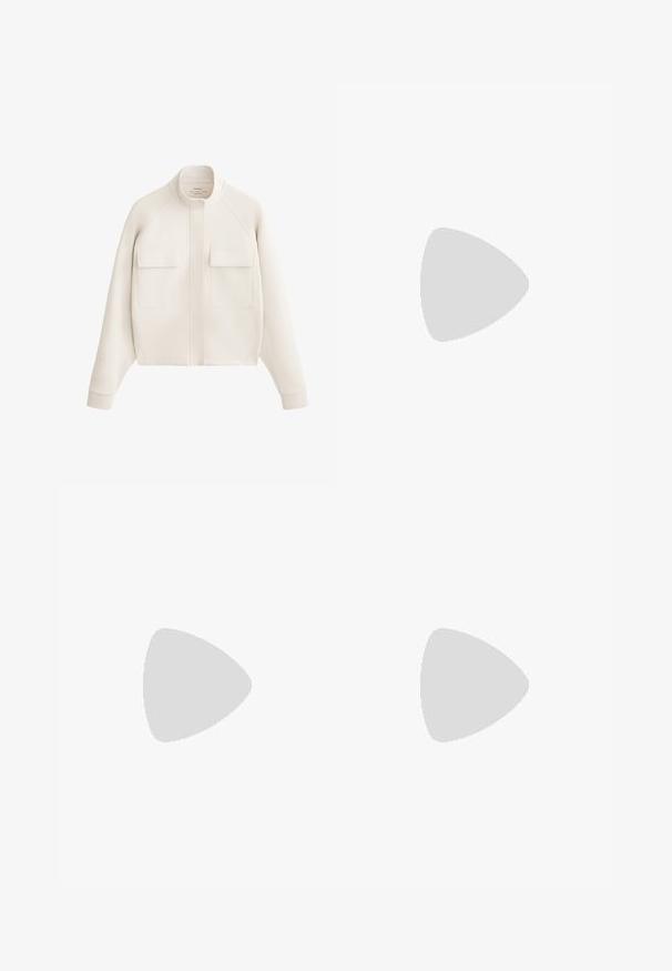 Cremefarbene Jacke aus weichem Stoff mit hohem Kragen, zwei vorderen Taschen und gerippten Bündchen für eine strukturierte, moderne Silhouette.; Even&Odd 2 PACK - Top - azure blue/simply taupe; Braune weit geschnittene Hosen aus einem strukturierten Stoff, mit einem Gummizugbund und vorderen Falten.; Even&Odd Sneaker low - white/black