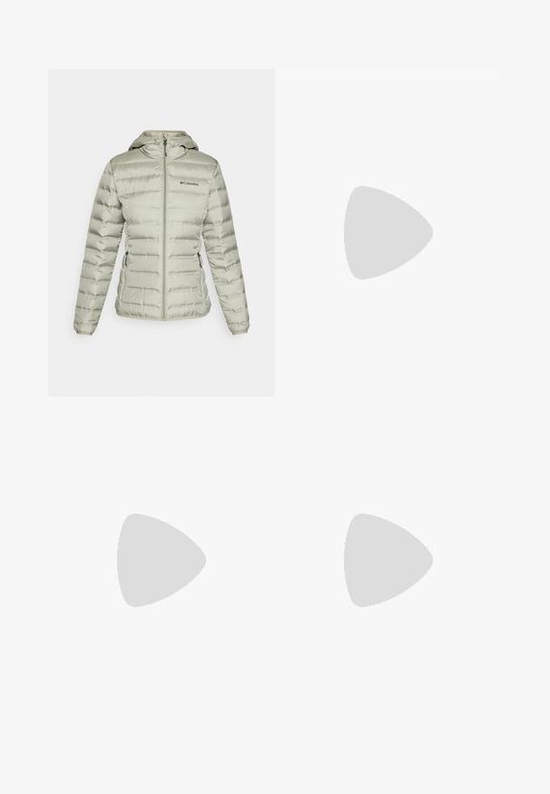 Světle zelená péřová bunda s kapucí, má horizontální prošívání, přední zip, dvě boční kapsy a logo Columbia na hrudi.; Světle zelené tričko s krátkým rukávem vyrobené z měkké bavlny. Má kulatý výstřih a černou logovou etiketu na levé straně.; Černé kalhoty slim fit vyrobené z elastického materiálu. Mají pás, poutka na opasek a přední zip s knoflíkem. Bez viditelných vzorů.; HOKA TRANSPORT - Trekingové boty - eggnog