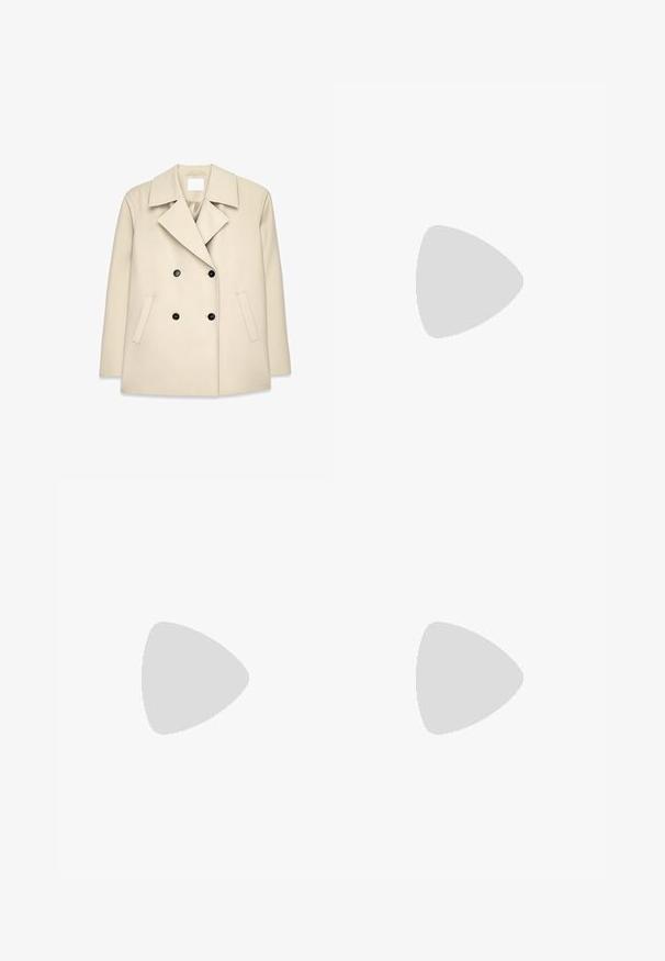 Bēšas divrindas mētelis ar plašu apkakli, melnām pogām un sānu kabatām. Gluda tekstūra, pielāgota piegriezuma forma, nav redzamu rakstu.; Melna sporta krekls ar garām piedurknēm, apaļu kakla izgriezumu un nedaudz īsu apakšmalu. Izgatavots no mīksta auduma, uz priekšpuses ir subtila logotipa detaļa.; Theory IRREG - Plisēti svārki - black; Melnas ādas kurpes ar brogue detaļām, ar diviem sprādžu siksnām, noapaļotu purngalu un zemu papēdi. Gluda tekstūra ar spīdīgu apdari.