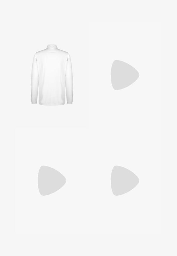 Chemise blanche à manches longues avec un col haut. Texture lisse, design minimal, sans logos ni motifs visibles, coupe droite à l'ourlet.; Maillot de cyclisme jaune à manches courtes, design ajusté, tissu texturé, fermeture éclair à l'avant, et une bande d'accent blanche sur la manche. Logo "Rapha" présent.; Shorts de sport blancs en tissu léger avec une taille élastique, dotés de deux poches latérales et d'un petit logo noir au bas.; Chaussure de sport blanche avec une tige en mesh texturé, semelle en caoutchouc noire et accent en teal sur le logo Nike. Équipée de lacets et d'un col rembourré.