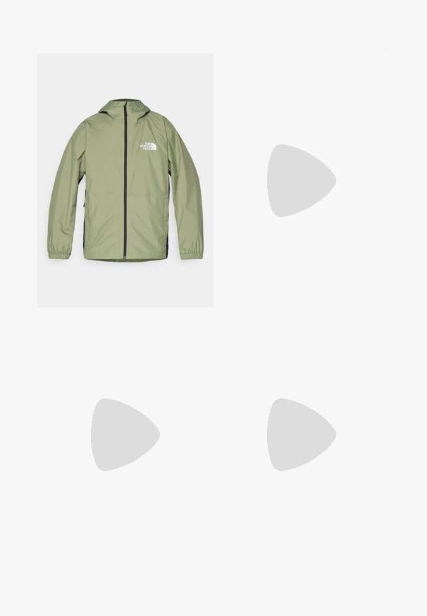 Geacă ușoară, de culoare verde măslin, cu glugă, manșete elastice, fermoar complet pe față și logo-ul The North Face pe piept. Design elegant.; Tricou bej cu manecă scurtă, fabricat din bumbac, având un mic logo Columbia negru pe partea stângă a pieptului. Design standard cu gât rotund.; The North Face EXPLORATION PANTS - Pantaloni cargo - utility brown; Adidași impermeabili maro, cu un superior texturat, accente perforate, suport pentru călcâie negru și o talpă din cauciuc gri. Șireturile au vârfuri metalice.