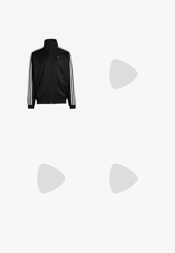 Veste noire zippée en tissu lisse avec col montant et poignets élastiques. Présente trois bandes blanches le long des manches et un petit logo.; T-shirt rouge à manches courtes, en coton, avec un imprimé en texte blanc "GANT SPORTSWEAR" et "NEW HAVEN 1949" dans une police classique.; Pantalons en denim noir délavé avec taille élastique et jambes larges, présentant des détails de coutures verticales discrètes sur les côtés.; adidas Originals GAZELLE - Chaussures de football en salle - real madrid/bluebird/footwear white/crew yellow