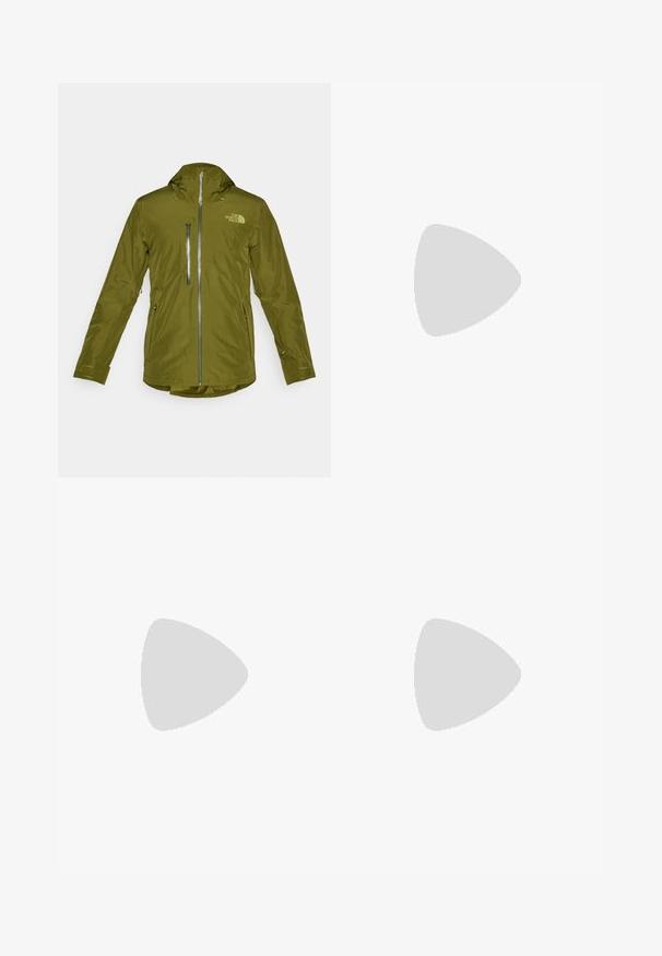 The North Face DESCENDIT JACKET - Jakna za daskanje na snijegu - forest olive; Majica za biciklistiku kratkih rukava u tamnosivoj tkanini s polu-zip prednjim dijelom, raglan rukavima i Giro logom na suptilnoj prugastoj obrubi.; Tamno sivi cargo hlače s glatkom teksturom, s prednjim džepovima i bočnim džepom; pojas osiguran kopčom na dugme.; Crne atletske cipele s debelim potplatom, mrežastim i sintetičkim gornjištem, teksturiranim detaljima i Vibram oznakom na potplatu.