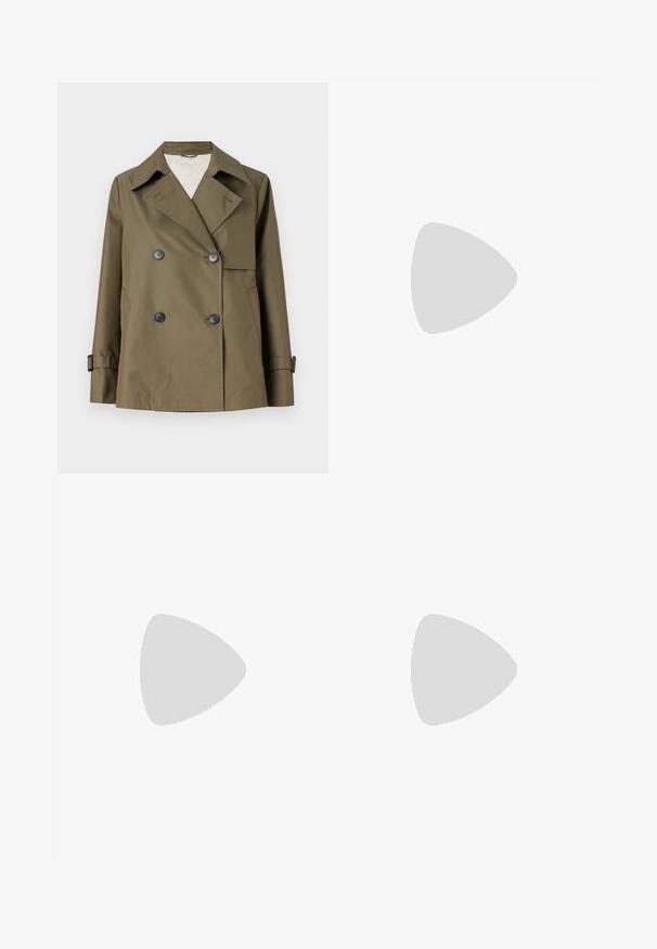 WEEKEND MaxMara BIGLIA - Kerge jope - kaki; WEEKEND MaxMara RIBALDO - Nööpidega pluus - white; Heledad sinine denim laiad püksid kõrge vöökohaga, millel on eeskülgedel taskud, nööbiga kinnitamine ja jalgade peal pleekinud muster.; Musthave mustika tantsutossud mustast nahast, ümmarguse varbaga, siledast tekstuurist, minimaalse õmblusdetailiga ja paindliku tallakujundusega.