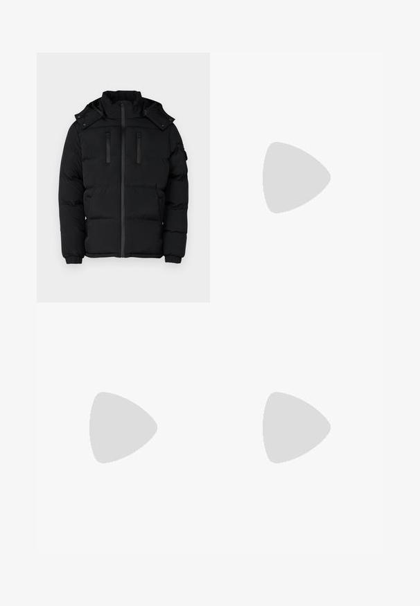 Mustmustahääl, millel on kõrge krae, tõmblukuga sulgemine ja kaks tõmblukuga rinna taskut. Ribiküljed ja eemaldatav kapuuts. Sile kangastekstuuri.; Beež ribidega T-särk ümarate kaelustega, ilma varrukateta disain ja pehme tekstuur. Sildiga õmmeldud kaelaosa sisse, puhas alläär.; Valged trennipüksid, mis on valmistatud pehmest kangast, elastse vöökoha ja mansettidega, sileda tekstuuri ja lõdva lõikega.; Valge, mereväe sinine ja hall spordijalats, millel on segatud materjalide disain, tekstureeritud ülemine osa, lame pael ja pehme talla.