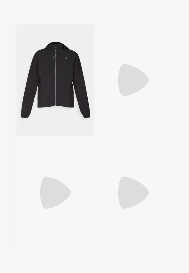 Jachetă ușoară neagră, cu fermoar frontal, design cu glugă, manșete elastice, buzunare laterale, având un logo mic în zona pieptului stâng.; Tricou sportiv cu mânecă scurtă, de culoare corai, realizat dintr-un material texturat, cu gât rotund și un mic logo alb în partea stângă sus a pieptului.; Pantaloni sport negri, cu talie elastică, picioare tapered cu manșete, confecționați dintr-un material ușor și neted, cu un logo mic pe coapsă.; Pantofi sport albi, cu un superior texturat, guler căptușit și închidere cu șireturi. Prezintă o talpă curbată și un logo discret pe lateral.