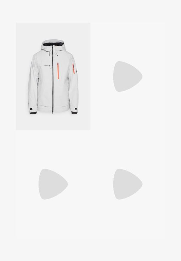 Icepeak CALE - Chaqueta de esquí - light grey; The North Face TEE GRAPHIC - Camiseta deportiva - black; The North Face MOUNTAIN ATHLETICS WIND PANT - Pantalones montañeros largos - black; The North Face OFFTRAIL VERSA - Zapatillas de senderismo - black/white