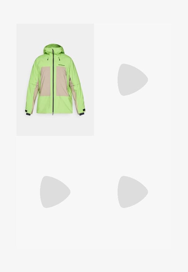 Green and beige waterproof jacket with a hood, featuring a front zipper, adjustable cords, and two large front pockets.; The North Face BOX TEE - Sports T-shirt - black; The North Face MOUNTAIN ATHLETICS WIND PANT - Outdoor trousers - black; The North Face OFFTRAIL VERSA - Hiking shoes - black/white