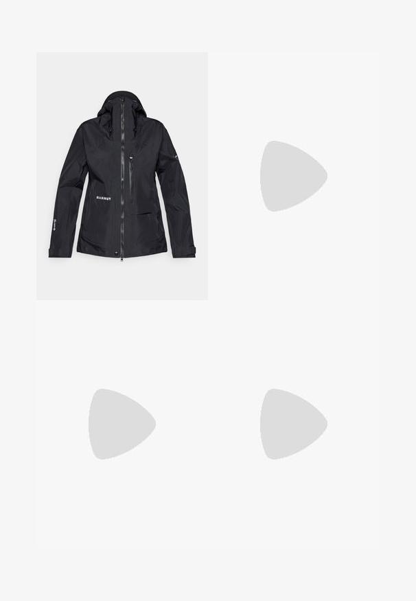 Fekete vízhatlan kabát magas gallérral, állítható kapucnival, cipzáros zsebekkel és fényvisszaverő logóval. Könnyű, tartós anyagból készült.; The North Face SHADOW LONG SLEEVE - Hosszú ujjú felső - white dune; Fekete capri leggings, rugalmas anyagból készült, magas derékkal és egy kis fehér logóval a bal oldalon. Sima tapintású.; Salewa PUEZ MID PTX - Túracipők - black