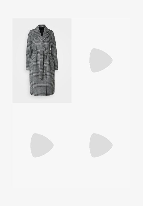 Pelēkai un melnai krekliem ar divrindu dizainu, jostu ap vidukli, plašiem atloka galiem un garām piedurknēm. Mīksta auduma ar teksturētu rakstu.; Trīs pieguļoši T-krekli baltā, pelēkā un melnā krāsā. Katram ir plaša izgriezuma kakla un īsas piedurknes. Izgatavoti no gluda, elastīga auduma.; Melnas izplešanās bikses, izgatavotas no elastīga auduma, ar augstu vidukli un gludu tekstūru. Bikses izvēršas no ceļa.; Melnas augstās topa kedas ar baltām gumijas zolēm un auklām. Tās ir ar apaļu logotipa uzšuvumu un kontrastējošām baltām šuvēm. Materiāls no kanvas.