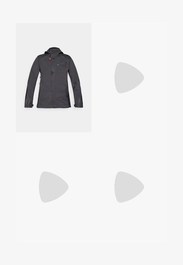 Black waterproof jacket with a hood, featuring a zip front, mesh accents, and a blue logo. Includes adjustable cuffs and subtle geometric design.; Black short-sleeve athletic shirt made of lightweight, moisture-wicking fabric. Features a round neck and a small logo on the chest.; Black cargo pants made of durable material, featuring side pockets, a button closure, and a logo accent on the front.; Salomon SUPERCROSS 4 GTX - Trail running shoes - tawny port/deauville mauve/cherry tomato
