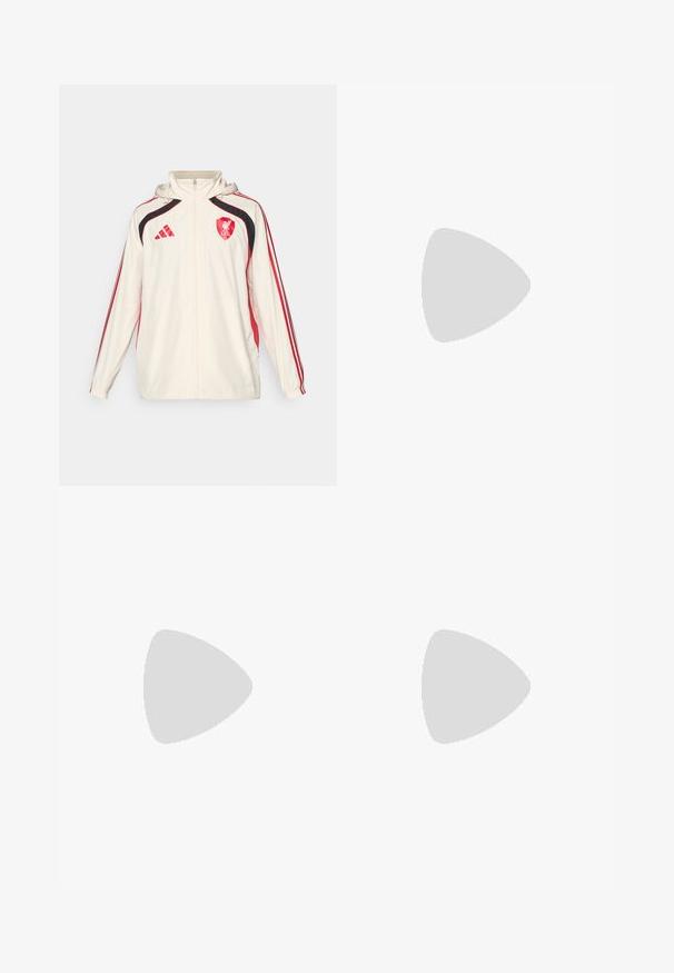 adidas Performance LIVERPOOL FC UBP WINDBREAKER - Fanartikel - white; Twee witte tanktops met een geribbelde textuur, voorzien van blauwe en groene borduurlogo's. De ene heeft een zonontwerp, de andere een palboom.; Blauwe hoge taille wijde spijkerbroek met voorzakken, riemlussen, knoopsluiting en klein Adidas-logo op de rechterdij.; adidas Originals ADIRACER UNISEX - Sneakers laag - core black/cream white