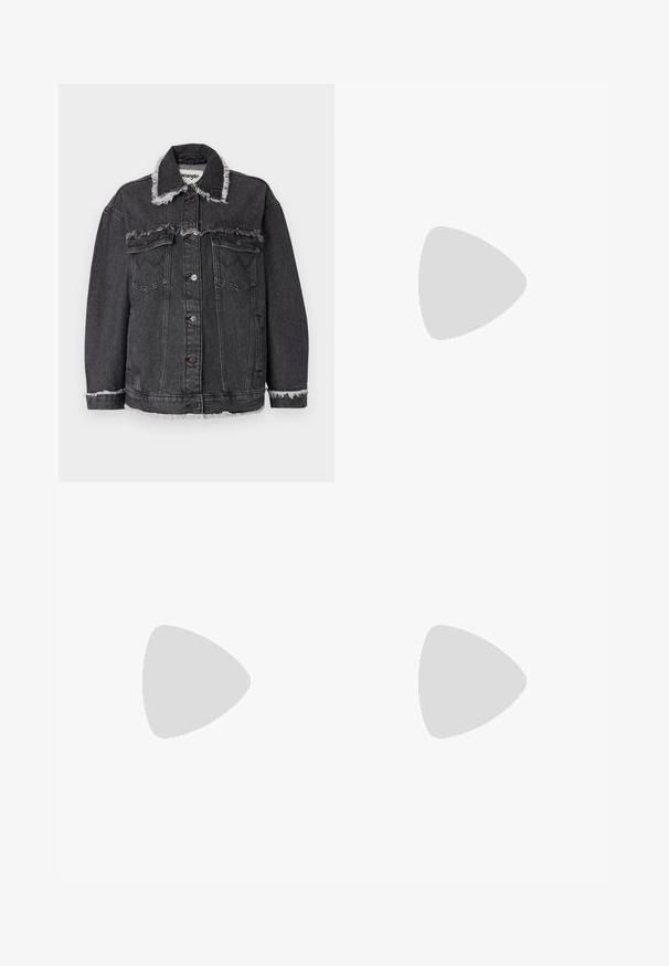 Mustkunstmustest mustmustest mismustega, misülal  fringed gael, esiaga alal  kaks eesmist taskut, nupulukuga ja lõdva istuvusega. Wrangler'i silt nähtav sees.; Valge ilma varrukateta T-särk, mis on valmistatud ribakangast, ümarate kaelustega ja kitseneva siluetiga, minimaalse õmbluste ning ilma kaunistusteta.; Heledad sinine, kõrge vöökohaga sirged teksad nööpidega ja esikottidega, esitatud valge tausta taustal.; Must musta ja nahast sneakersid, millel on koorevärvi külgsuund ja hele koorik. Omab beeži paelu ja kummi kummist välistalla.; Hõbedased rõngaskõrvarõngad keerutatud disainiga, millel on poleeritud viimistlus ja posti-tagune sulgemine. Diameeter umbes 3 cm.