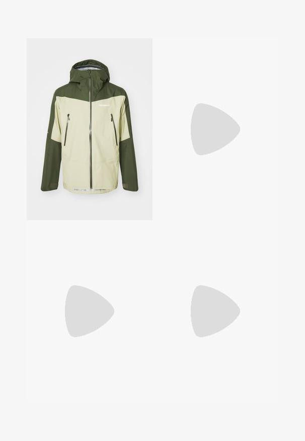 Norrøna FALKETIND GORE TEX JACKET - Hardshell-jakke - sage green; Teal kortærmet t-shirt lavet af blødt bomuld, med et hvidt logo trykt på venstre bryst og en klassisk rund hals design.; Sorte atletiske bukser lavet af letvægtsstof, med en snor i taljen, sidelommer og tapered manchetter ved anklerne.; Columbia NEWTON ALPINE PT - Hikingsko - kettle/tangy orange