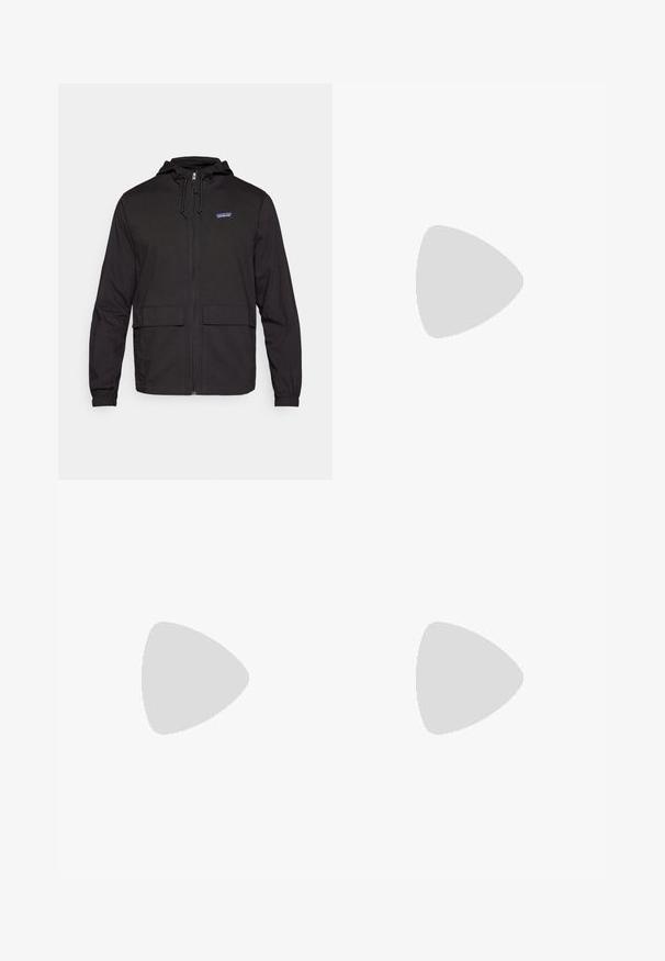 Patagonia NOMADER HOODY  - Windbreaker - black; The North Face SIMPLE DOME TEE - Long sleeved top - white; The North Face MOUNTAIN ATHLETICS WIND PANT - Outdoor trousers - black; HOKA SKYLINE-FLOAT X - Hiking shoes - black/black