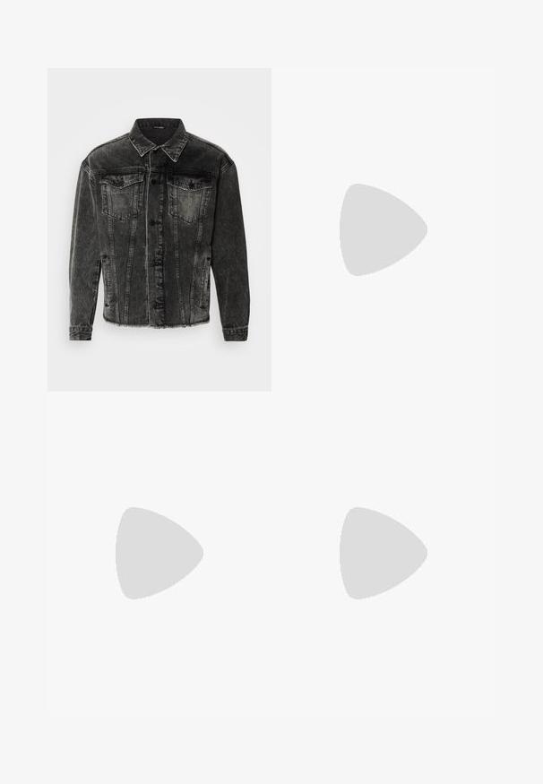 Musthave, tuhm, narmendav denim jakk klassikalise disainiga. Omab kahte rinna taskut, nööpidega sulgemist ja tugevat õmblust. Tekstuuriga kangas ja juhuslik sobivus.; Viie t-särgi komplekt mustas, valges ja tumesinisest. Puuvillane kangas, lühikesed varrukad, ümar kaelaauk ja ühtlane tekstuur ilma mustriteta.; Roheline mustriga püksid, millel on madu trükk pruunide ja oranžide varjunditega, sirge lõikega ja siledast tekstuurist.; Mustad mustad nahast loaferid siledast viimistlusest, ümmargune nina ja väike dekoratiivne klapp. Omab madalat kokkupandud kontsa ja diskreetset brändingut.